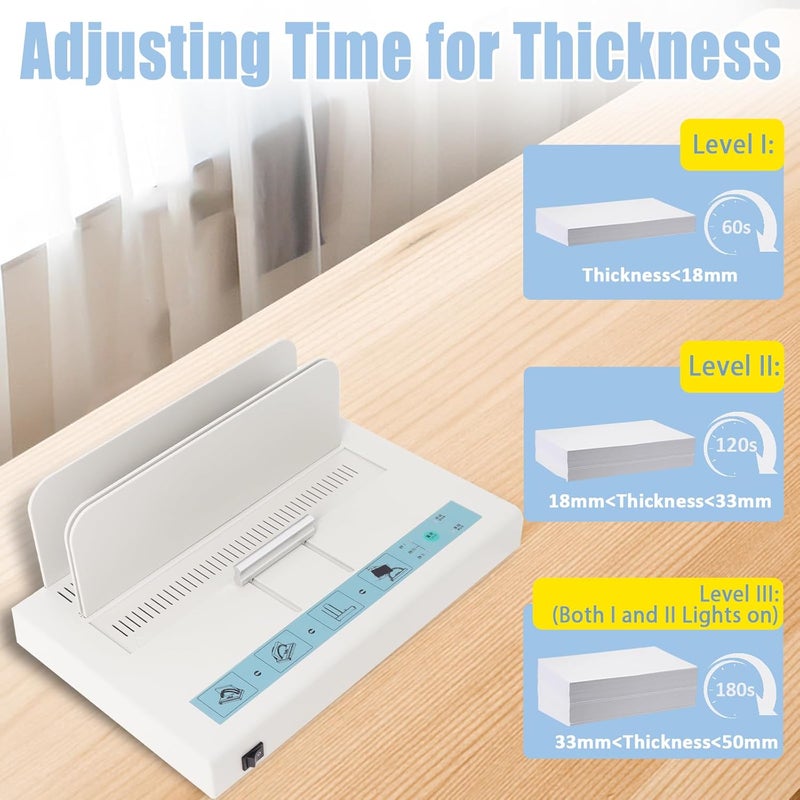 Hoqqf Thermal Binding Machine 500 Sheets Capacity Book Binding Material 110V Binding Machine A3(Short Edge)/A4/A5 Document Heat Binder with 10Pcs Covers (White) - Image 5